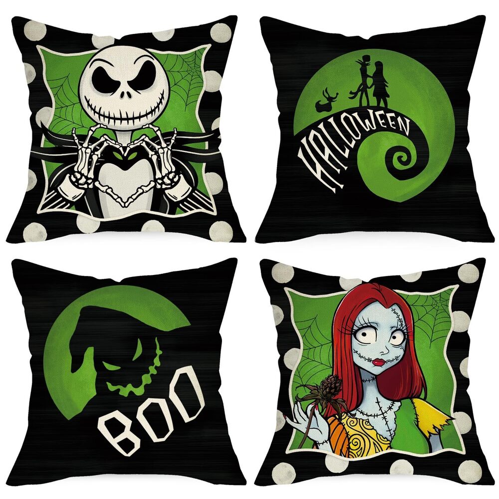 9015 Halloween Jack Decorative Throw Pillow Covers 18 x 18 Set of 4, Green